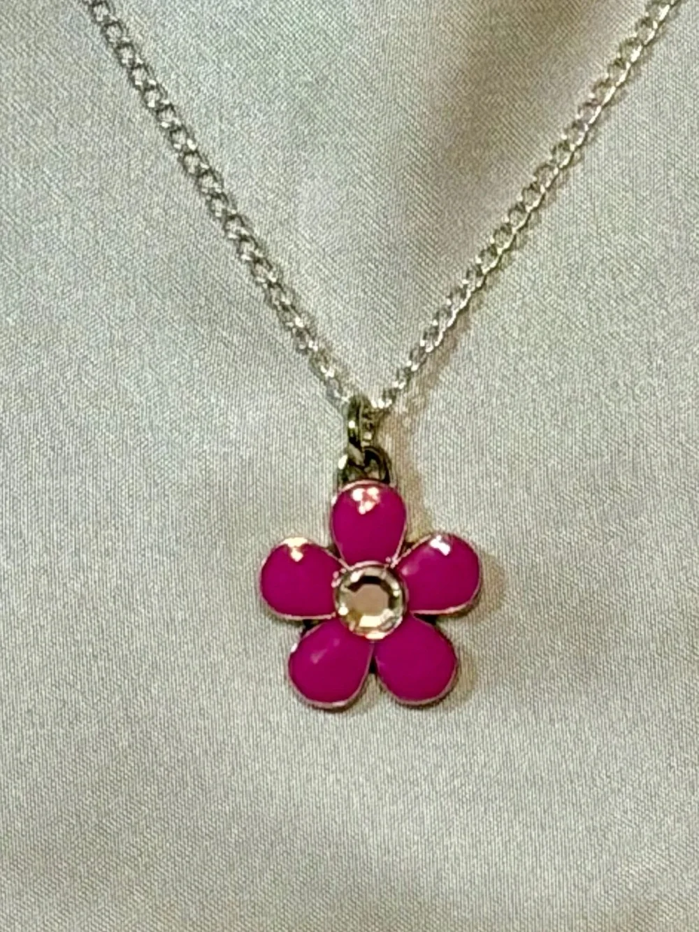Coach Pink Enamel Crystal Flower Mini Pendant .925 Sterling Necklace NWOT